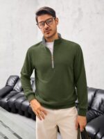 Yousify Mens Quarter Zip Pullover Mock Neck Long Sleeve Sweatshirts Casual Cotton Lightweight Golf Shirts - Image 4