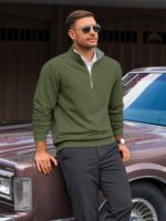 Yousify Mens Quarter Zip Pullover Mock Neck Long Sleeve Sweatshirts Casual Cotton Lightweight Golf Shirts - Image 5