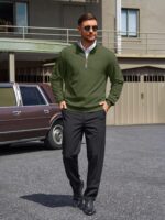 Yousify Mens Quarter Zip Pullover Mock Neck Long Sleeve Sweatshirts Casual Cotton Lightweight Golf Shirts - Image 7