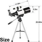 Telescope for Adults & Kids, 70mm Aperture Refractor (15X-150X) Portable Travel Telescope with Phone Adapter & Wireless Remote, Astronomy Beginners Gifts, Black - Image 6