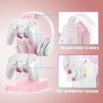 Headphone Controller Stand&Holder for PlayStation Xbox Nintendo Switch Other Game Controller with RGB Lights&2 USB Charging Station Ports,Earphone Hanger Gamers Desktop Accessories (Pink) - Image 3