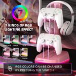 Headphone Controller Stand&Holder for PlayStation Xbox Nintendo Switch Other Game Controller with RGB Lights&2 USB Charging Station Ports,Earphone Hanger Gamers Desktop Accessories (Pink) - Image 5