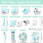 Mini Office Supplies, Turquoise Green School Supplies with Sticky Notes,Mini Stapler,Tape Dispenser,Hole Punch,Staple Remover,Staples,Clips,Scissor,Pen (Green) - Image 7