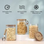 JoyJolt Holden 32oz Stackable Glass Storage Containers with Lids Scoops and Tray, Clear Airtight Food Canister Set of 3 w/Acacia Wood Lids, Round Stacking Pantry and Kitchen Containers w/Scoop - Image 5