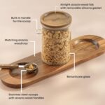 JoyJolt Holden 32oz Stackable Glass Storage Containers with Lids Scoops and Tray, Clear Airtight Food Canister Set of 3 w/Acacia Wood Lids, Round Stacking Pantry and Kitchen Containers w/Scoop - Image 6