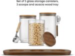 JoyJolt Holden 32oz Stackable Glass Storage Containers with Lids Scoops and Tray, Clear Airtight Food Canister Set of 3 w/Acacia Wood Lids, Round Stacking Pantry and Kitchen Containers w/Scoop - Image 7