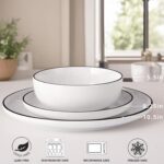 Plates and Bowls Sets for 4,12 Pieces Ceramic Dish set, White Dinnerware Set for Kitchen, Modern Design Plate Sets with Black Rim, Microwave and Dishwasher Safe - Image 3