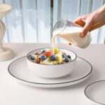 Plates and Bowls Sets for 4,12 Pieces Ceramic Dish set, White Dinnerware Set for Kitchen, Modern Design Plate Sets with Black Rim, Microwave and Dishwasher Safe - Image 4