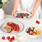 Plates and Bowls Sets for 4,12 Pieces Ceramic Dish set, White Dinnerware Set for Kitchen, Modern Design Plate Sets with Black Rim, Microwave and Dishwasher Safe - Image 5