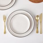 Plates and Bowls Sets for 4,12 Pieces Ceramic Dish set, White Dinnerware Set for Kitchen, Modern Design Plate Sets with Black Rim, Microwave and Dishwasher Safe - Image 6