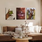 Black Girl Wall Art Framed Set of 3 - African Woman Canvas Wall Decor American Black Women Wall Art Black Female Print Pictures Fashion Abstract Poster for Home Bedroom Bathroom 12×16 Inch - Image 3
