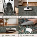 Dark Green 4x6 Washable Area Rug for Living Room Bedroom Large Entryway Kitchen, Ultra Soft Non Slip Stain Resistance, Floral Distressed Aethestic Design - Image 6
