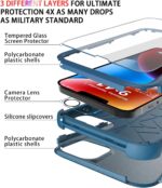 Diverbox for iPhone 14 Case [Shockproof] [Dropproof] [Tempered Glass Screen + Camera Lens Protector],Heavy Duty Protection Phone Case Cover for Apple iPhone 14 (Blue-3in1) - Image 5