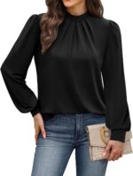 WIHOLL Long Sleeve Shirts for Women Mock Neck Tops Pleated Front Blouses Dressy Casual Fall Clothes 2025 Fashion - Image 3