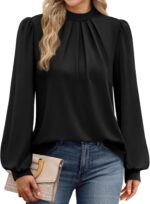 WIHOLL Long Sleeve Shirts for Women Mock Neck Tops Pleated Front Blouses Dressy Casual Fall Clothes 2025 Fashion - Image 4