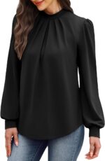 WIHOLL Long Sleeve Shirts for Women Mock Neck Tops Pleated Front Blouses Dressy Casual Fall Clothes 2025 Fashion - Image 5