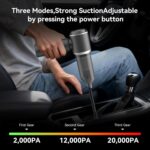 Car Vacuum Cordless, Mini Portable Vacuum Cordless for Car, 4-in-1 20000PA High Power Portable Rechargeable Vacuum Cleaner with Brushless Motor, Small Handheld Vacuum & Air Blower & Pump-Grey - Image 4