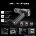 Car Vacuum Cordless, Mini Portable Vacuum Cordless for Car, 4-in-1 20000PA High Power Portable Rechargeable Vacuum Cleaner with Brushless Motor, Small Handheld Vacuum & Air Blower & Pump-Grey - Image 6