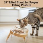Elevated Cat Bowls - Set of 2 Ceramic Pet Food Bowls with Anti-Slip Bamboo Stand - 15 Degree Titled - Raised Dog Bowl for Small Dogs - Raised Cat Bowl Stand - Pet Feeding Station for Cats & Small Dogs - Image 4