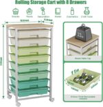 Rolling Storage Cart with 8 Drawers & Wooden Tabletop, Utility Cart with Wheels for Craft Storage, Home, School, Bedroom, Living Room, Dorm, Office, Classroom, Art Supply Storage Organizer Cart, Green - Image 3