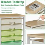 Rolling Storage Cart with 8 Drawers & Wooden Tabletop, Utility Cart with Wheels for Craft Storage, Home, School, Bedroom, Living Room, Dorm, Office, Classroom, Art Supply Storage Organizer Cart, Green - Image 4