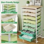 Rolling Storage Cart with 8 Drawers & Wooden Tabletop, Utility Cart with Wheels for Craft Storage, Home, School, Bedroom, Living Room, Dorm, Office, Classroom, Art Supply Storage Organizer Cart, Green - Image 6