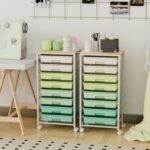 Rolling Storage Cart with 8 Drawers & Wooden Tabletop, Utility Cart with Wheels for Craft Storage, Home, School, Bedroom, Living Room, Dorm, Office, Classroom, Art Supply Storage Organizer Cart, Green - Image 7