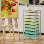 Rolling Storage Cart with 8 Drawers & Wooden Tabletop, Utility Cart with Wheels for Craft Storage, Home, School, Bedroom, Living Room, Dorm, Office, Classroom, Art Supply Storage Organizer Cart, Green - Image 8