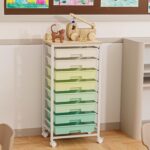 Rolling Storage Cart with 8 Drawers & Wooden Tabletop, Utility Cart with Wheels for Craft Storage, Home, School, Bedroom, Living Room, Dorm, Office, Classroom, Art Supply Storage Organizer Cart, Green - Image 9