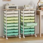 Rolling Storage Cart with 8 Drawers & Wooden Tabletop, Utility Cart with Wheels for Craft Storage, Home, School, Bedroom, Living Room, Dorm, Office, Classroom, Art Supply Storage Organizer Cart, Green - Image 10