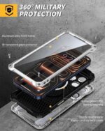 Lanhiem for iPhone 17 Pro Max Metal Case with Kickstand, Compatible with MagSafe, Built in Tempered Glass Screen Protector, Heavy Duty Shockproof Rugged Full Body Tough Phone Cover 6.9" (Silver) - Image 3