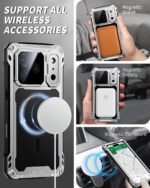 Lanhiem for iPhone 17 Pro Max Metal Case with Kickstand, Compatible with MagSafe, Built in Tempered Glass Screen Protector, Heavy Duty Shockproof Rugged Full Body Tough Phone Cover 6.9" (Silver) - Image 5