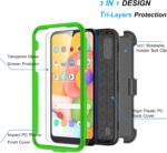 Njjex Rugged Case For Samsung Galaxy A01, For Galaxy A01 Case With Tempered Glass Screen Protector [2 Pack], [Nbeck] Shockproof Heavy Duty Locking Swivel Holster Belt Clip Kickstand Hard Cover [Green] - Image 3