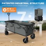 300L Extra Large Collapsible Foldable Wagon, 440lbs Load Capacity 48''L Extended Heavy Duty Folding Beach Wagon with Big All-Terrain Wheels, Utility Garden Cart for Outdoor Activities, Gray - Image 4