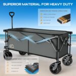 300L Extra Large Collapsible Foldable Wagon, 440lbs Load Capacity 48''L Extended Heavy Duty Folding Beach Wagon with Big All-Terrain Wheels, Utility Garden Cart for Outdoor Activities, Gray - Image 7