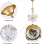 WUZUPS Crystal 5-Light Candle Chandelier Pendant Flushmount Ceiling Light Modern Lighting Fixture for Bedroom Hallway Bar Kitchen Bathroom, H 25" x W 20", Gold, E12 Base - Image 4