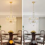 WUZUPS Crystal 5-Light Candle Chandelier Pendant Flushmount Ceiling Light Modern Lighting Fixture for Bedroom Hallway Bar Kitchen Bathroom, H 25" x W 20", Gold, E12 Base - Image 5