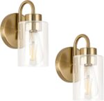 Wall Sconces Set of 2, Gold Bathroom Light Fixtures, Modern Wall Mounted Light Fixtures with Clear Glass Shade and E26 Bulb Base for Hallway Farmhouse Bedroom Living Room - Image 9
