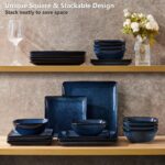 E-far Square Plates and Bowls Sets, 12-Piece Stoneware Dinnerware Sets for 4, Reactive Glaze Dish Set, Chip and Scratch Resistant, Microwave and Dishwasher Safe, Deep Sea Blue - Image 5