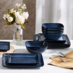 E-far Square Plates and Bowls Sets, 12-Piece Stoneware Dinnerware Sets for 4, Reactive Glaze Dish Set, Chip and Scratch Resistant, Microwave and Dishwasher Safe, Deep Sea Blue - Image 6