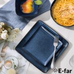 E-far Square Plates and Bowls Sets, 12-Piece Stoneware Dinnerware Sets for 4, Reactive Glaze Dish Set, Chip and Scratch Resistant, Microwave and Dishwasher Safe, Deep Sea Blue - Image 8