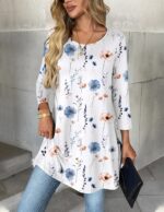 Zeagoo Women Tops 3/4 Sleeve Dressy Casual Plus Size Tunics to Wear with Leggings Swing Flare T-Shirt Loose Blouses S-3XL - Image 3