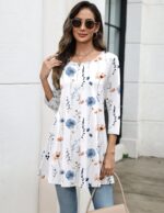 Zeagoo Women Tops 3/4 Sleeve Dressy Casual Plus Size Tunics to Wear with Leggings Swing Flare T-Shirt Loose Blouses S-3XL - Image 4