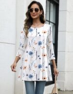 Zeagoo Women Tops 3/4 Sleeve Dressy Casual Plus Size Tunics to Wear with Leggings Swing Flare T-Shirt Loose Blouses S-3XL - Image 6