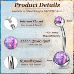 REVOLIA 14G F136 Titanium Opal Belly Button Rings for Women Hypoallergenic Belly Rings Internally Threaded Barbell Navel Rings Body Piercing Jewelry 6-16MM - Image 3