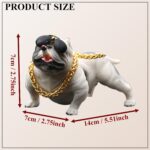 American Bully Dog Car Dashboard Ornament, Resin Pitbull Figurine with Gold Chain, Bulldog Statue for Car Interior Home Office Desk Truck Decoration, Auto Accessories and Gifts (White) - Image 3