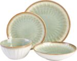 Gibson Elite Mayfair Bay 16-Piece Embossed Double Bowl Dinnerware Set, Service for 4 – Green Stoneware Plates and Bowls - Image 3