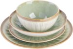 Gibson Elite Mayfair Bay 16-Piece Embossed Double Bowl Dinnerware Set, Service for 4 – Green Stoneware Plates and Bowls - Image 4