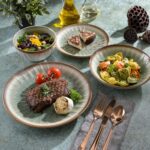 Gibson Elite Mayfair Bay 16-Piece Embossed Double Bowl Dinnerware Set, Service for 4 – Green Stoneware Plates and Bowls - Image 6