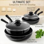 Moss & Stone 6 Pcs Black Nonstick Cookware Set, Pots And Pans Set Non stick With Glass Lid, Induction Cookware, Stay-Cool Handle PTFE/PFOA Kitchen Pots 6-Piece with Frying Pans & Saucepan - Image 3